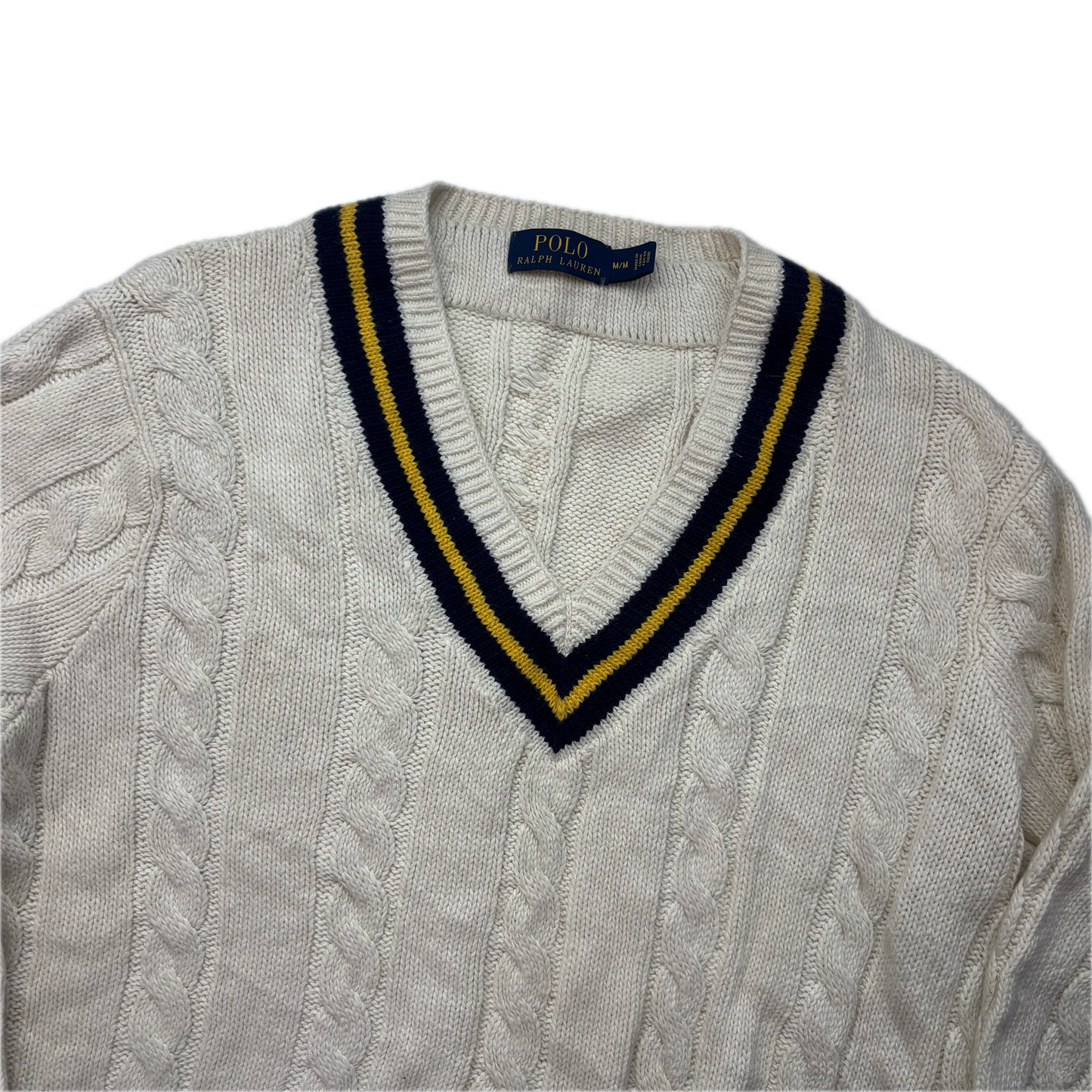 Polo Ralph Lauren Cream Cricket Jumper Cableknit (Cotton Cashmere)- M