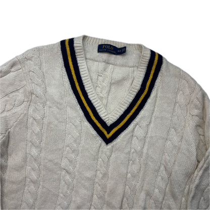 Polo Ralph Lauren Cream Cricket Jumper Cableknit (Cotton Cashmere)- M