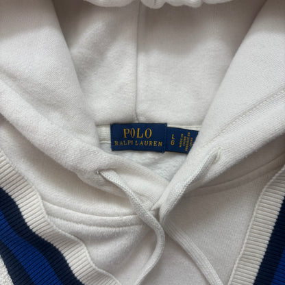 Polo Ralph Lauren White Blue Navy Cricket Jumper Hoodie Tennis Cableknit - L