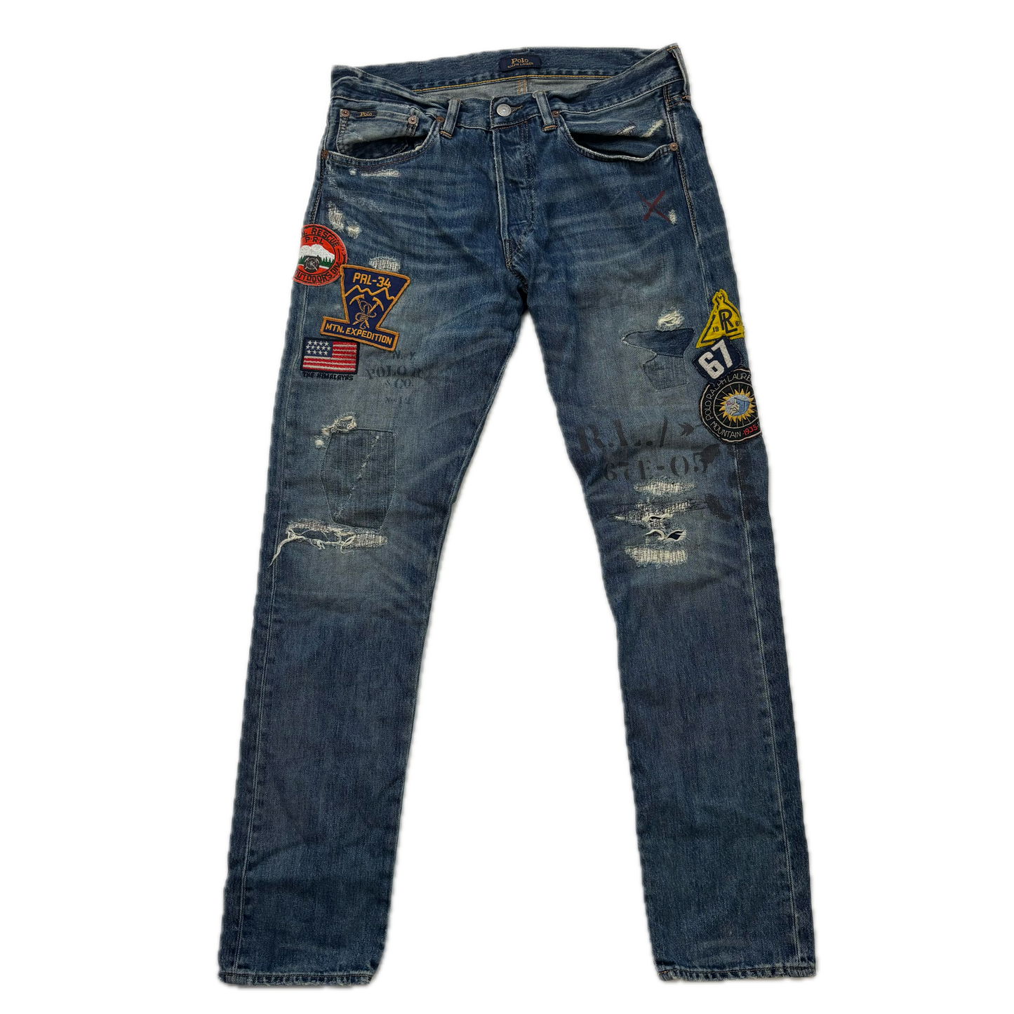 Polo Ralph Lauren Sullivan Slim Jeans Mountain Expedition Patch Distressed - 31x32