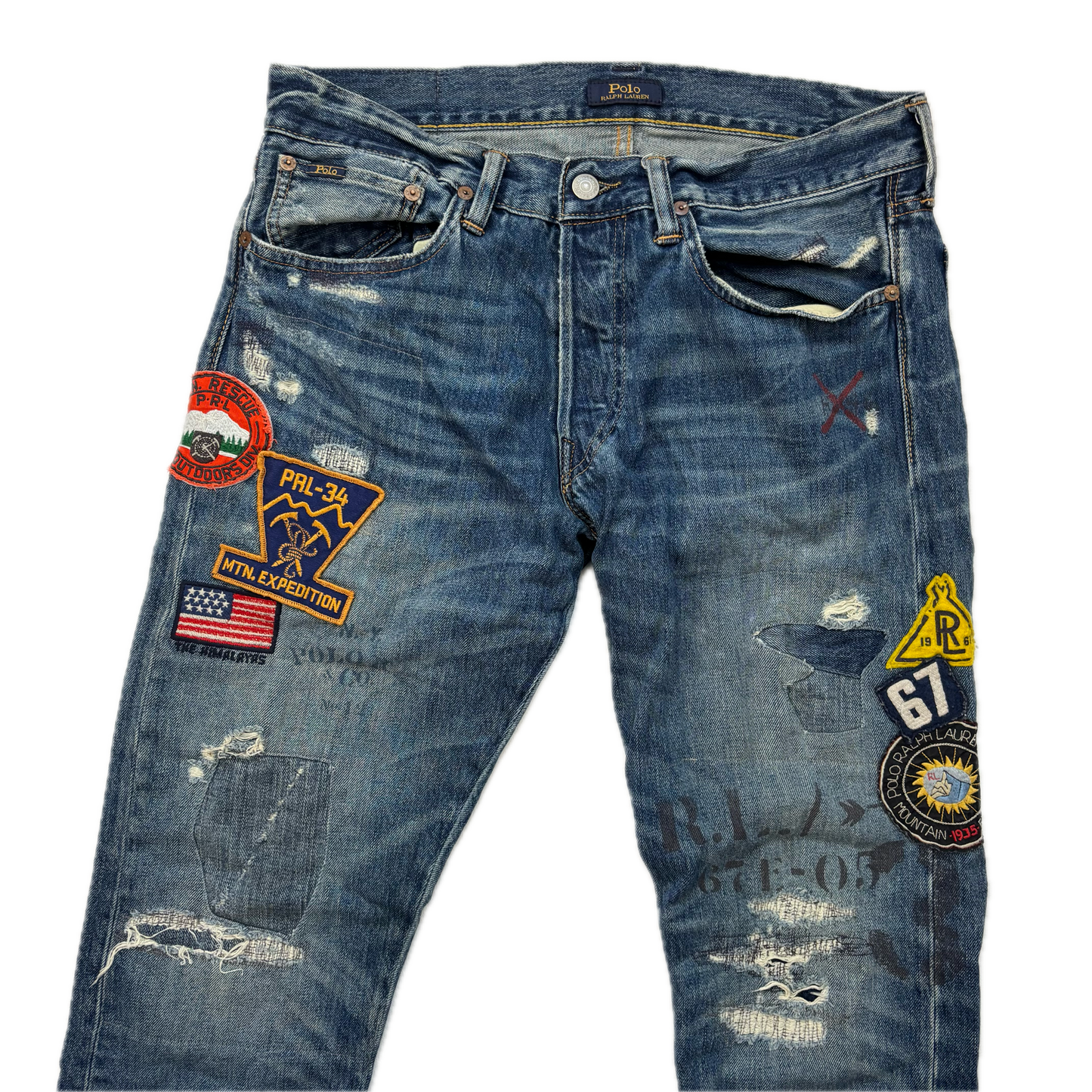 Polo Ralph Lauren Sullivan Slim Jeans Mountain Expedition Patch Distressed - 31x32
