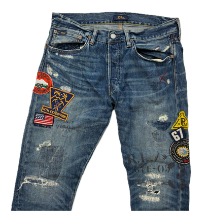 Polo Ralph Lauren Sullivan Slim Jeans Mountain Expedition Patch Distressed - 31x32