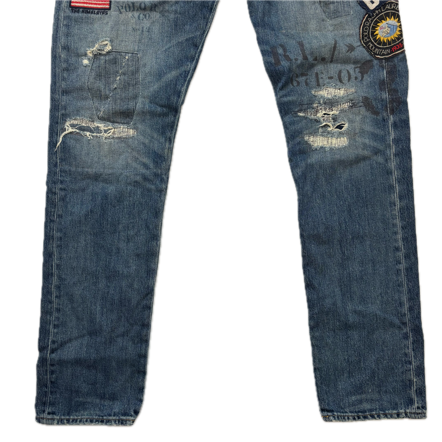 Polo Ralph Lauren Sullivan Slim Jeans Mountain Expedition Patch Distressed - 31x32
