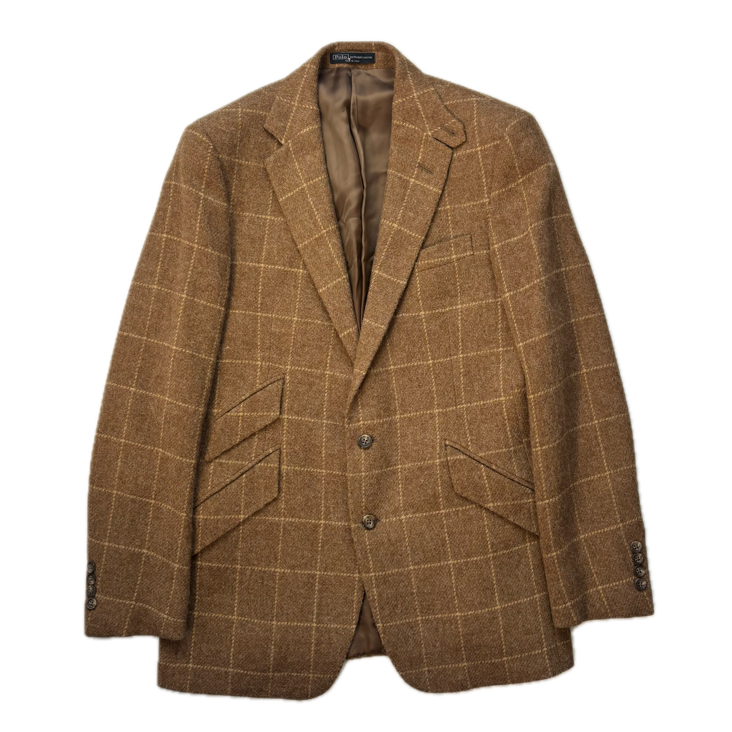Polo Ralph Lauren Brown Tweed Hacking Bradford Blazer Windowpane (Wool Alpaca) - 38R