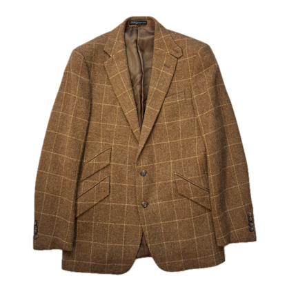 Polo Ralph Lauren Brown Tweed Hacking Bradford Blazer Windowpane (Wool Alpaca) - 38R