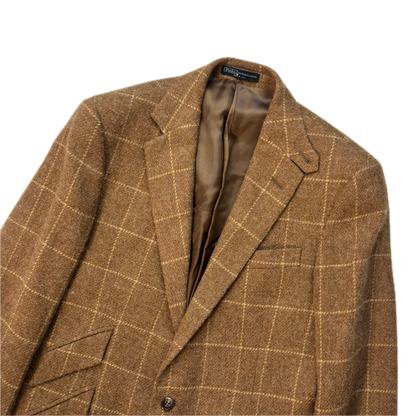 Polo Ralph Lauren Brown Tweed Hacking Bradford Blazer Windowpane (Wool Alpaca) - 38R