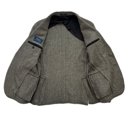 Polo Ralph Lauren Grey Herringbone Blazer Sports Coat (Wool Nylon) - 38S