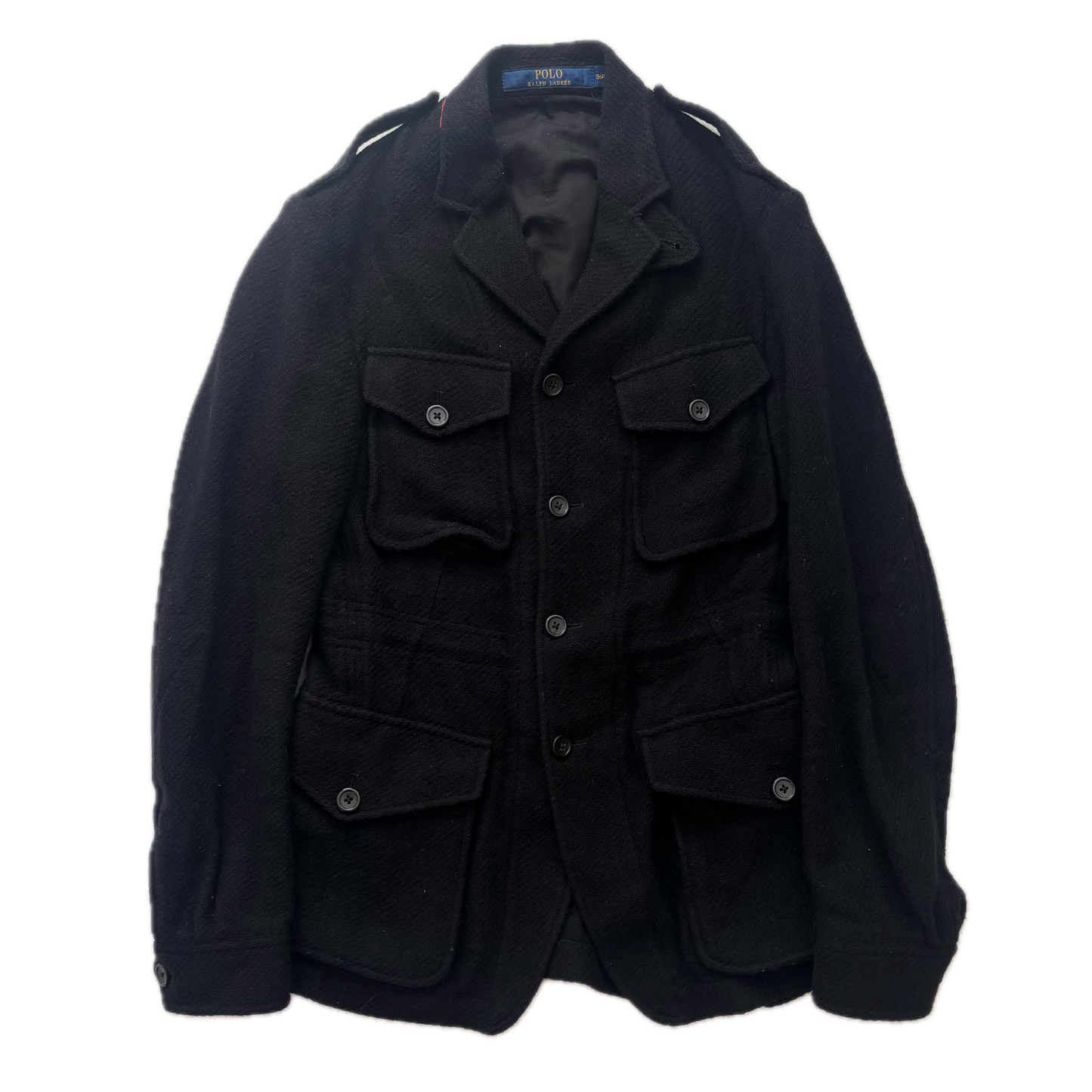 Polo Ralph Lauren Black Military Safari Sports Coat Blazer (Wool Cotton) - 36R