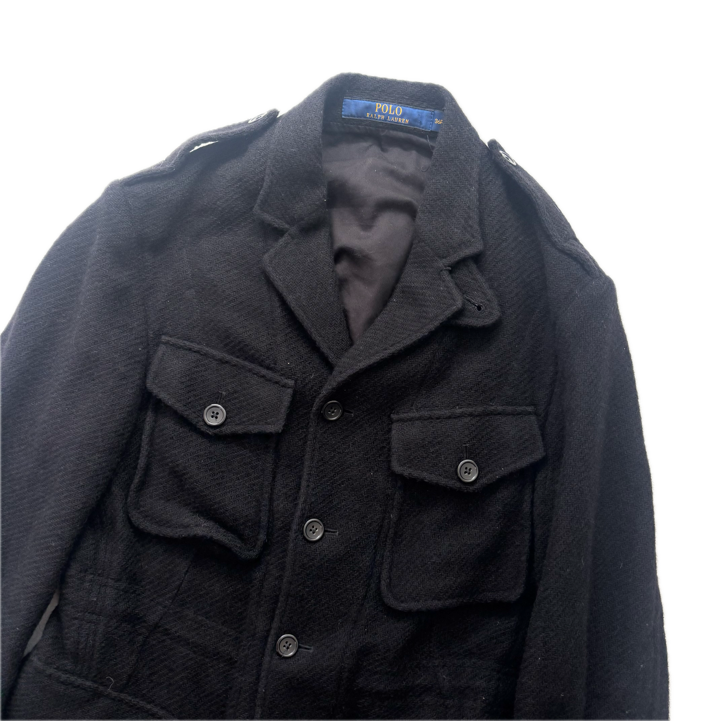 Polo Ralph Lauren Black Military Safari Sports Coat Blazer (Wool Cotton) - 36R