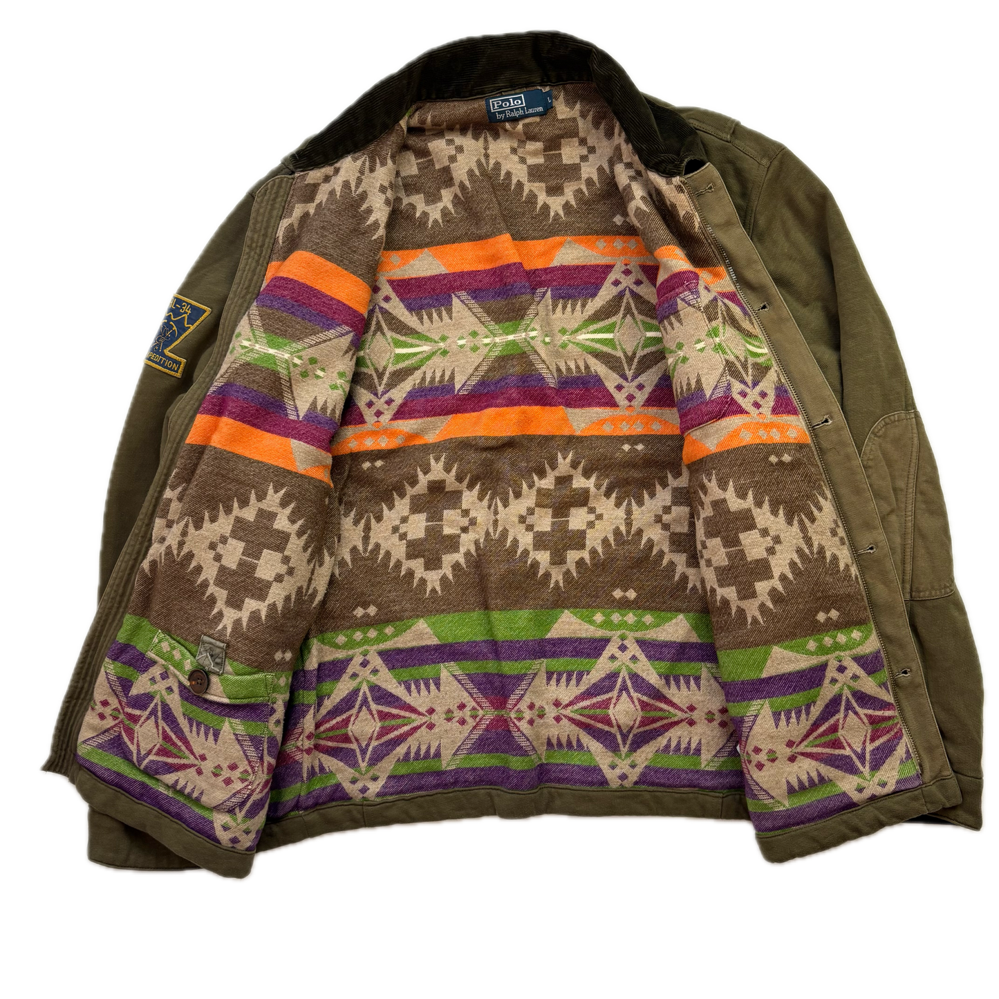 Polo Ralph Lauren Green Utility Jacket Mountain Expedition Aztec Lined - L