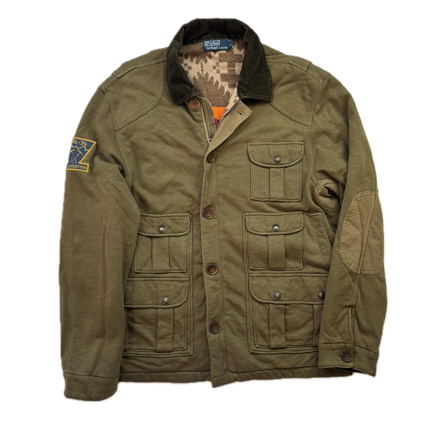 Polo Ralph Lauren Green Utility Jacket Mountain Expedition Aztec Lined - L