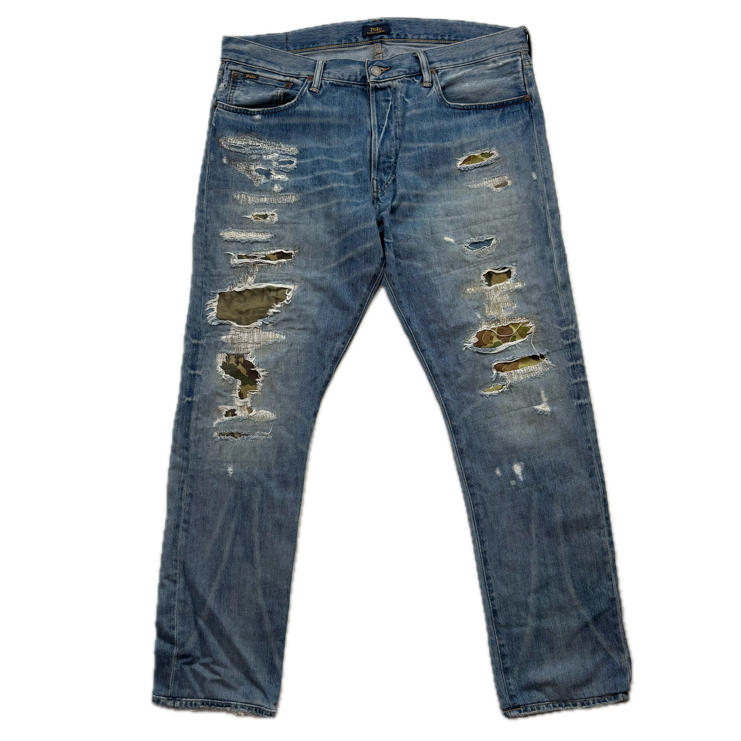 Polo Ralph Lauren Sullivan Slim Jeans Camo Patchwork Distressed - 36x32