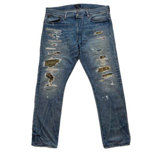 Polo Ralph Lauren Sullivan Slim Jeans Camo Patchwork Distressed - 36x32
