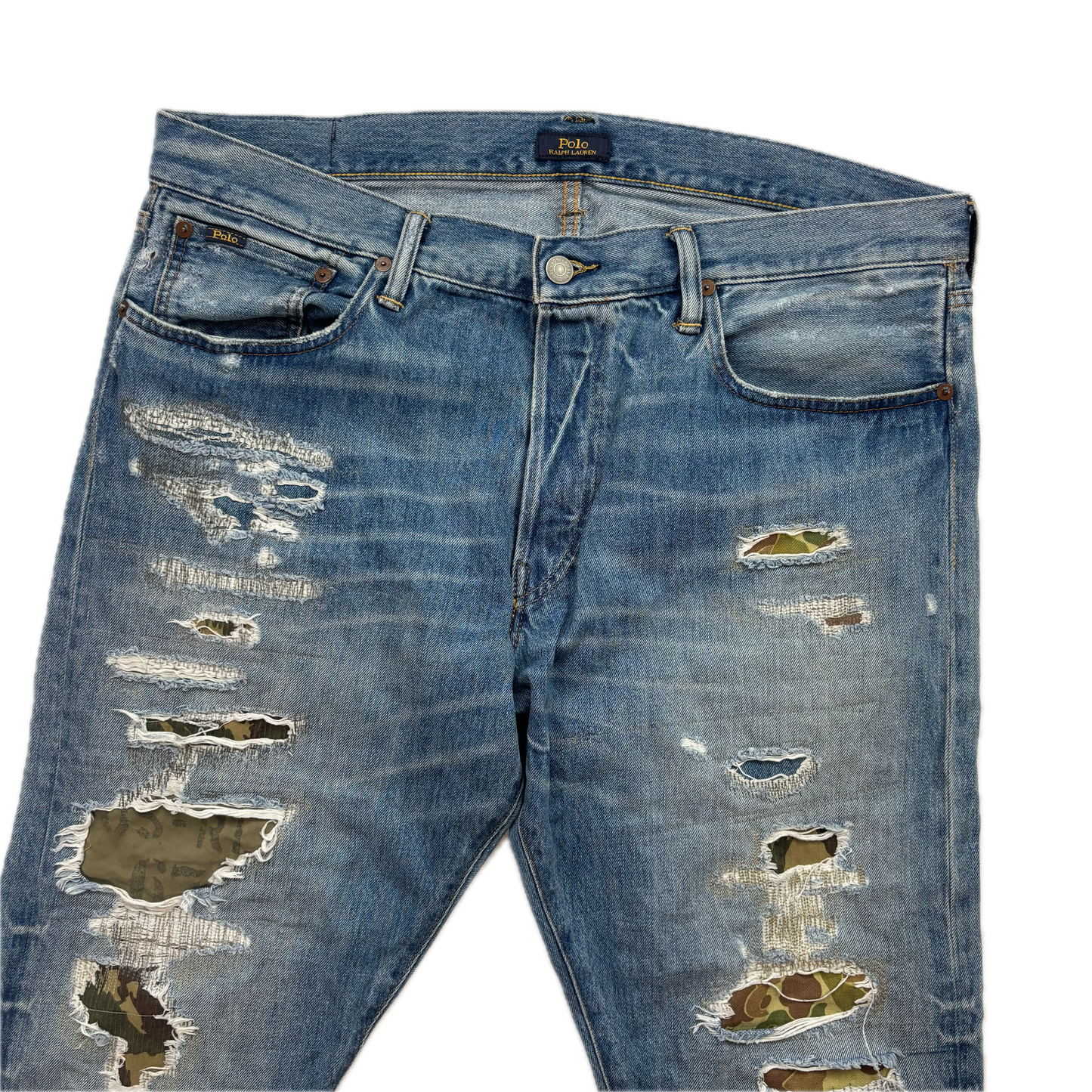 Polo Ralph Lauren Sullivan Slim Jeans Camo Patchwork Distressed - 36x32