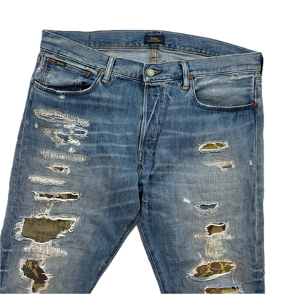 Polo Ralph Lauren Sullivan Slim Jeans Camo Patchwork Distressed - 36x32