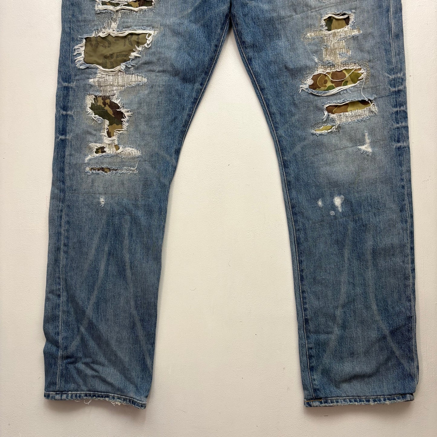 Polo Ralph Lauren Sullivan Slim Jeans Camo Patchwork Distressed - 36x32