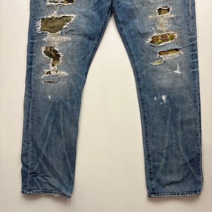 Polo Ralph Lauren Sullivan Slim Jeans Camo Patchwork Distressed - 36x32