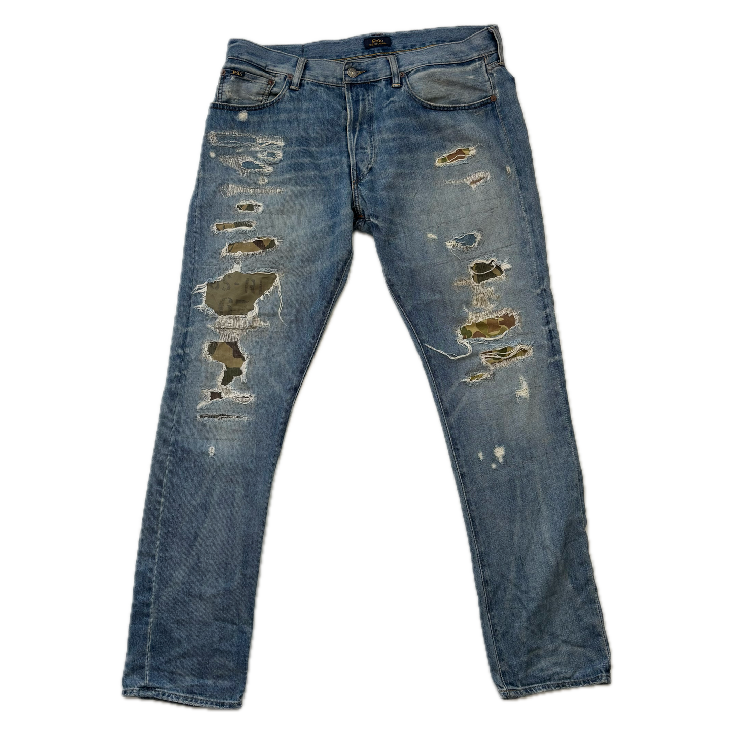 Polo Ralph Lauren Sullivan Slim Jeans Camo Patchwork Distressed - 34x32