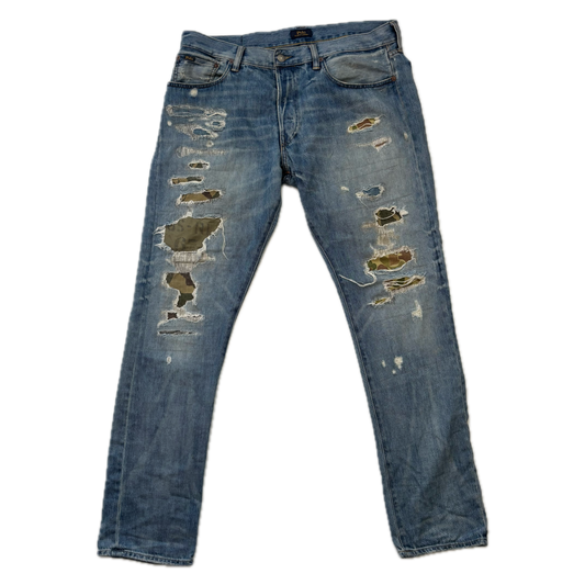 Polo Ralph Lauren Sullivan Slim Jeans Camo Patchwork Distressed - 34x32