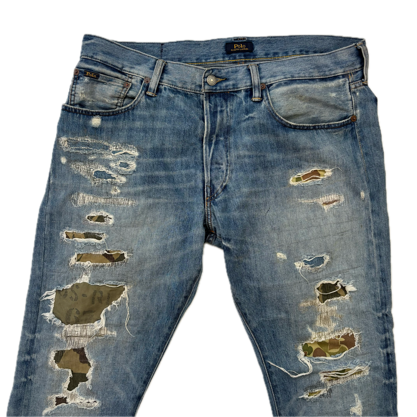 Polo Ralph Lauren Sullivan Slim Jeans Camo Patchwork Distressed - 34x32