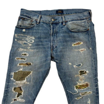 Polo Ralph Lauren Sullivan Slim Jeans Camo Patchwork Distressed - 34x32