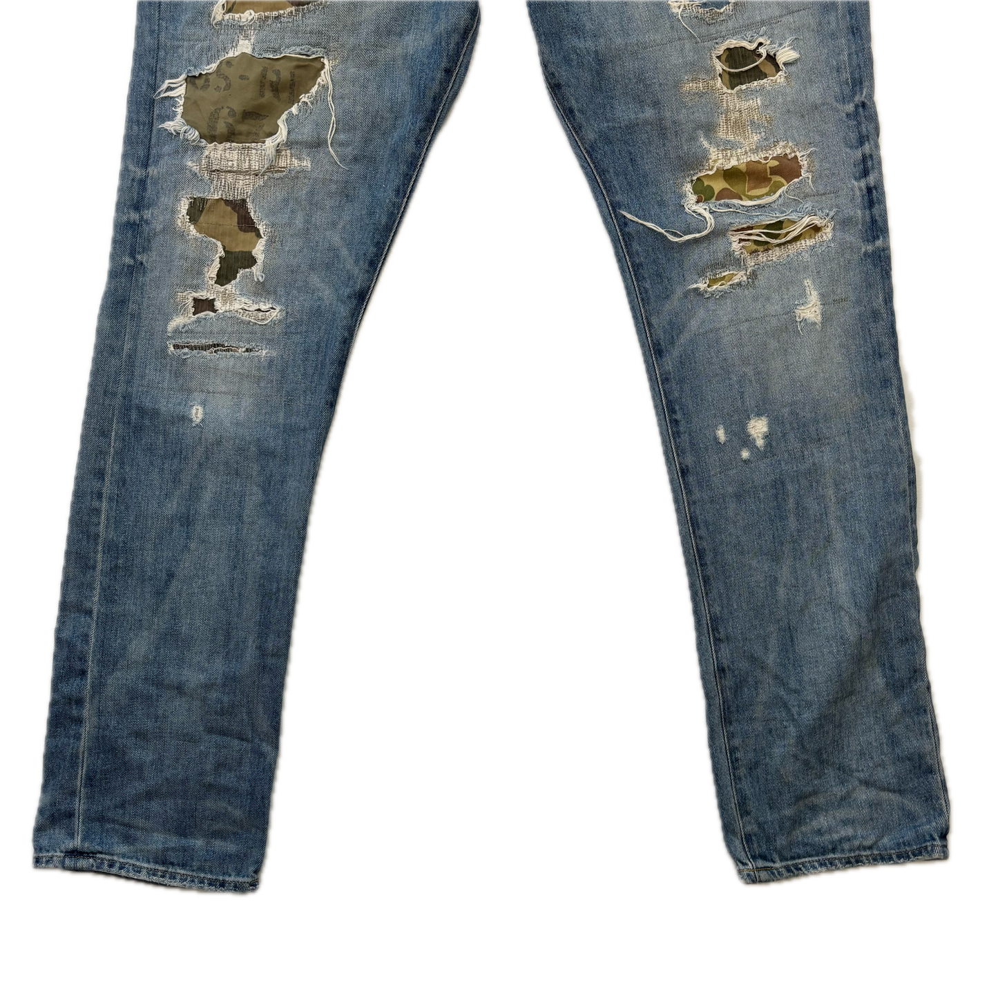 Polo Ralph Lauren Sullivan Slim Jeans Camo Patchwork Distressed - 34x32