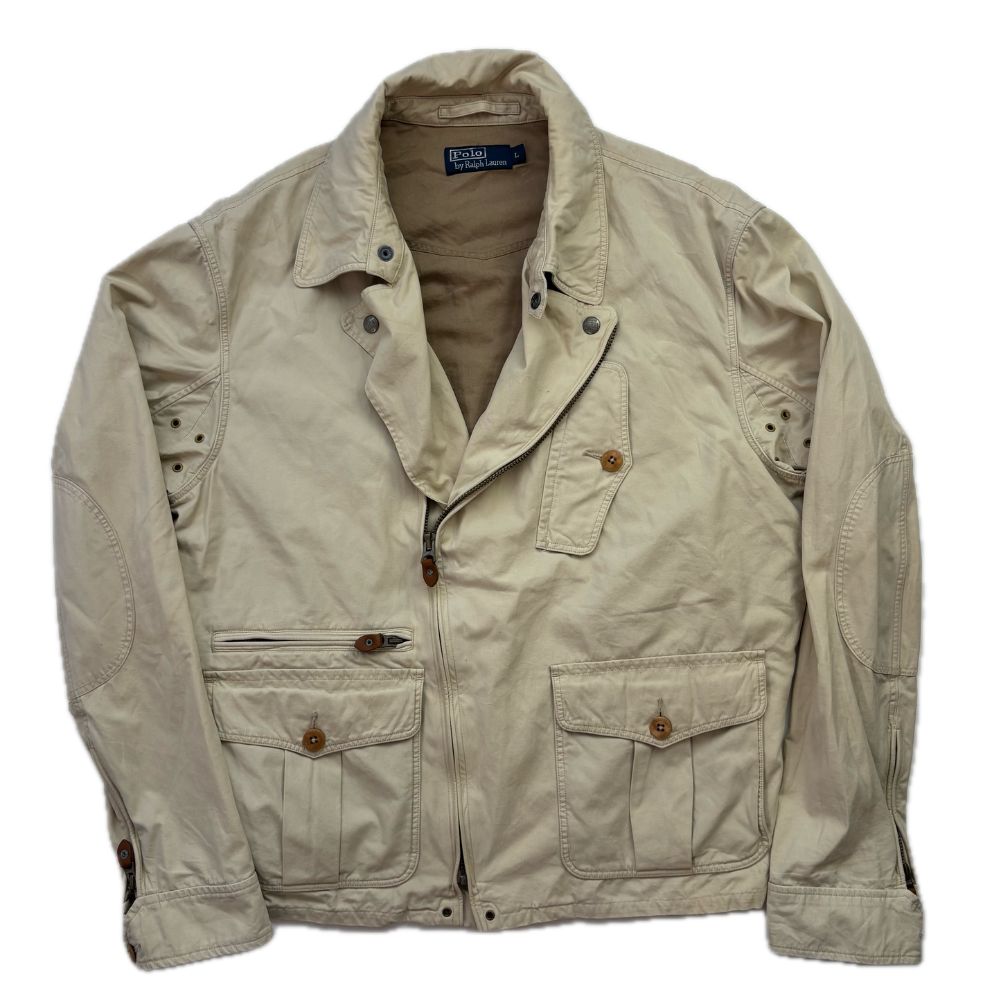Polo Ralph Lauren Beige Aviator Bomber Jacket Cropped - L