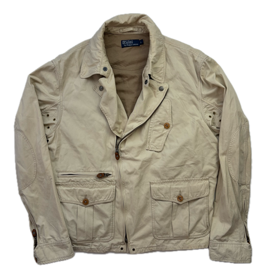 Polo Ralph Lauren Beige Aviator Bomber Jacket Cropped - L