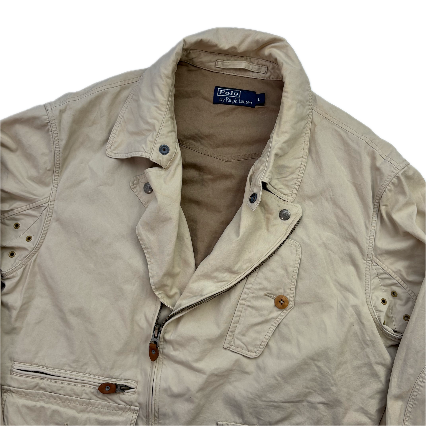 Polo Ralph Lauren Beige Aviator Bomber Jacket Cropped - L