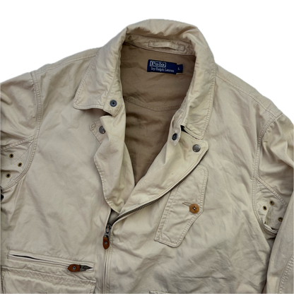 Polo Ralph Lauren Beige Aviator Bomber Jacket Cropped - L