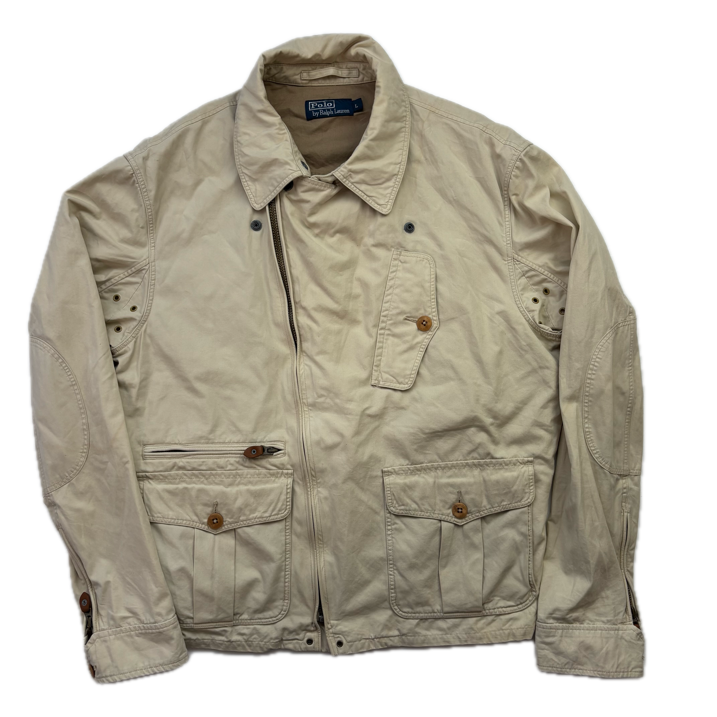 Polo Ralph Lauren Beige Aviator Bomber Jacket Cropped - L