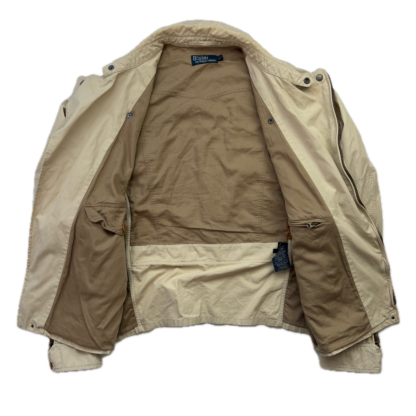 Polo Ralph Lauren Beige Aviator Bomber Jacket Cropped - L