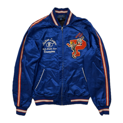 Polo Ralph Lauren Blue Satin Varsity Moon Shot Tigers Letterman Jacket - S
