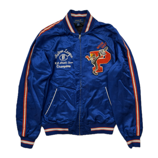 Polo Ralph Lauren Blue Satin Varsity Moon Shot Tigers Letterman Jacket - S