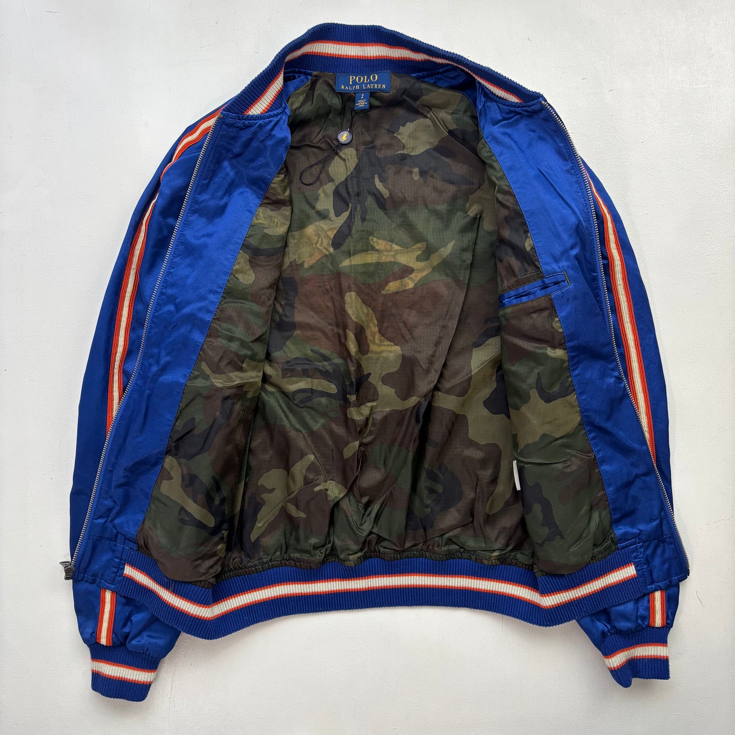 Polo Ralph Lauren Blue Satin Varsity Moon Shot Tigers Letterman Jacket - S