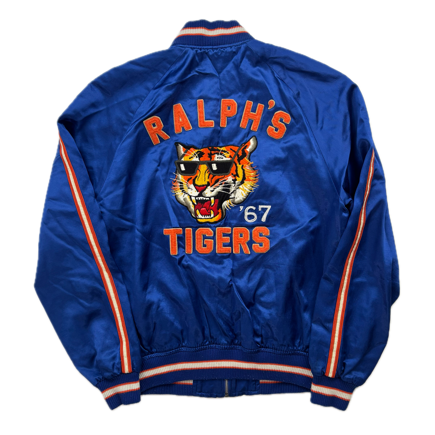 Polo Ralph Lauren Blue Satin Varsity Moon Shot Tigers Letterman Jacket - S