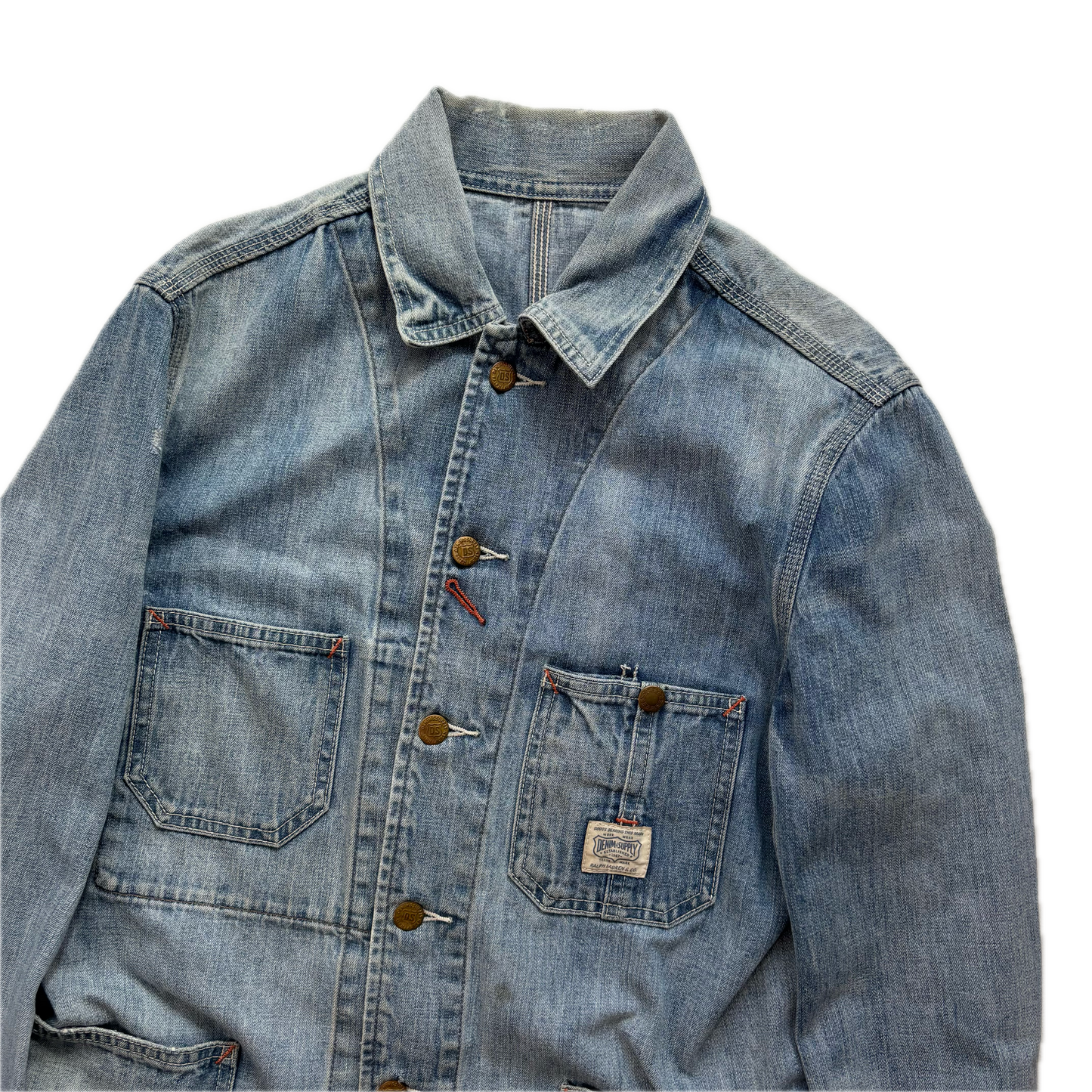 Denim & Supply Distressed Denim Engineer Jacket Railroad Workwear - S