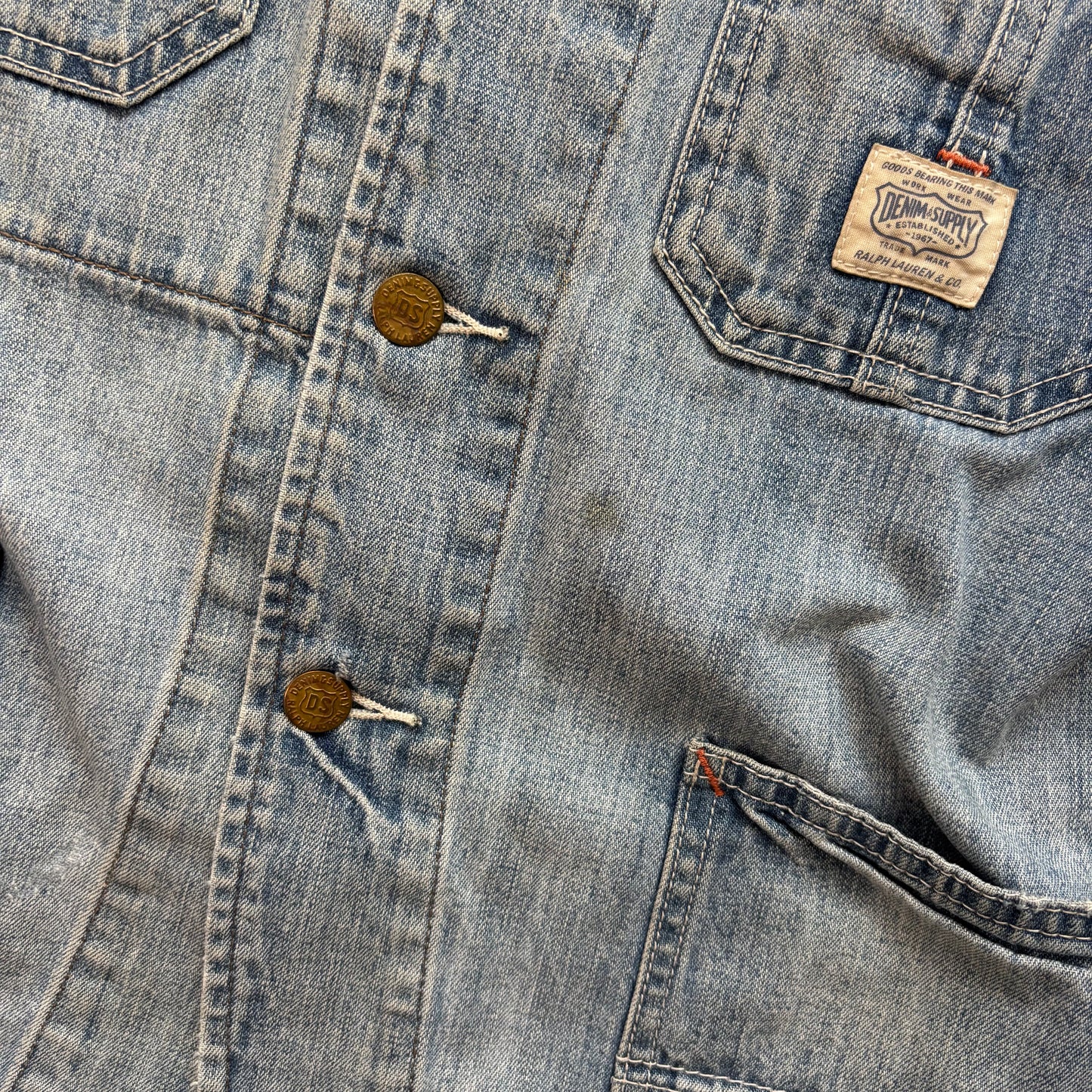 Denim & Supply Distressed Denim Engineer Jacket Railroad Workwear - S