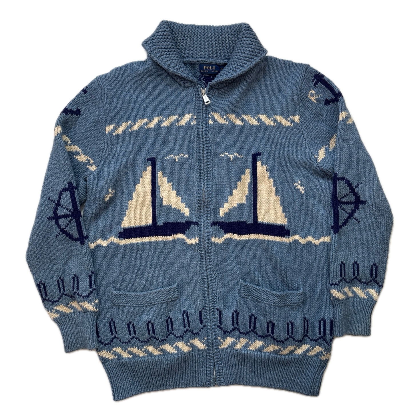 Polo Ralph Lauren Sailboat Nautical Cardigan (Cotton Linen) - M
