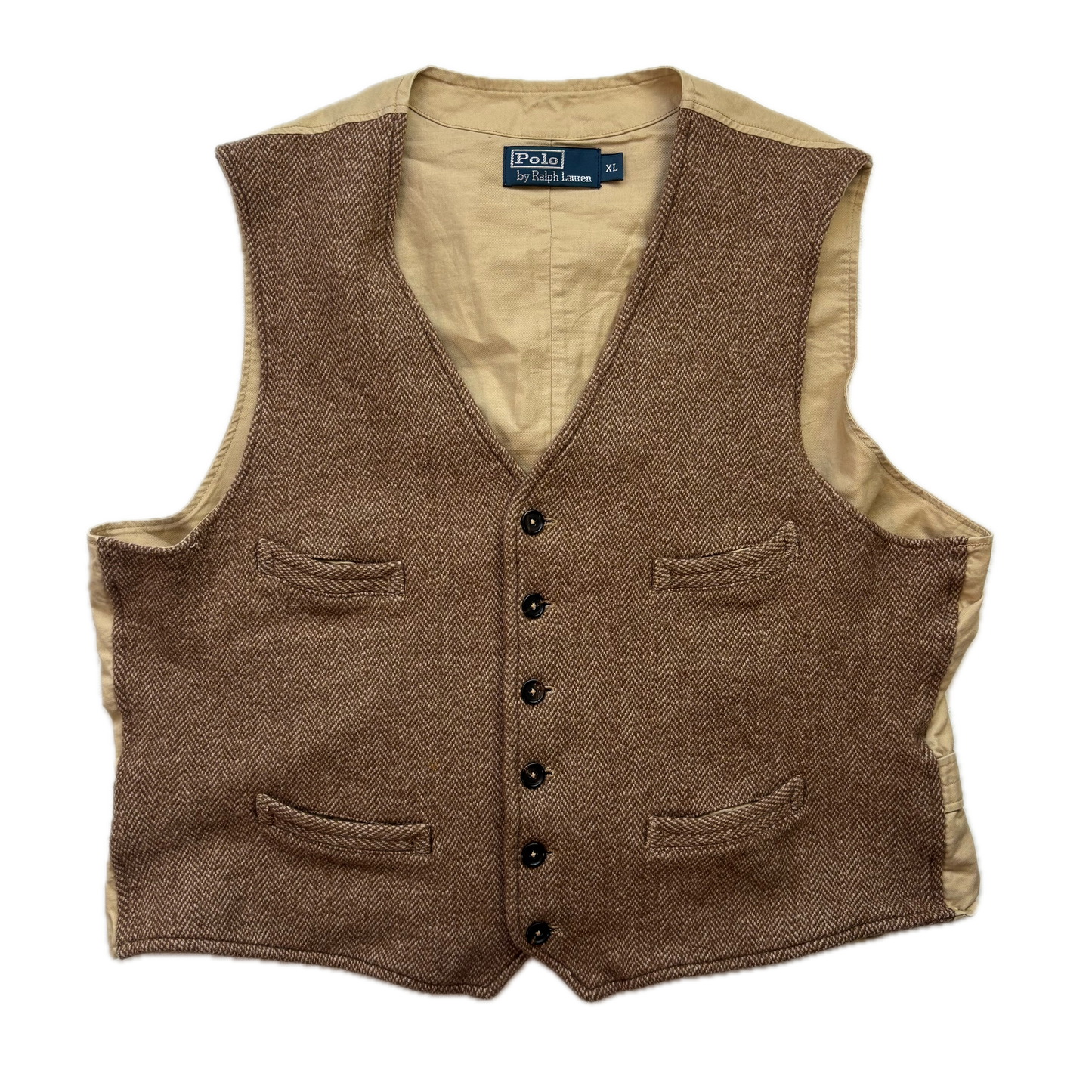 Polo Ralph Lauren Brown Tweed Herringbone Waistcoat (Wool Cotton) - XL