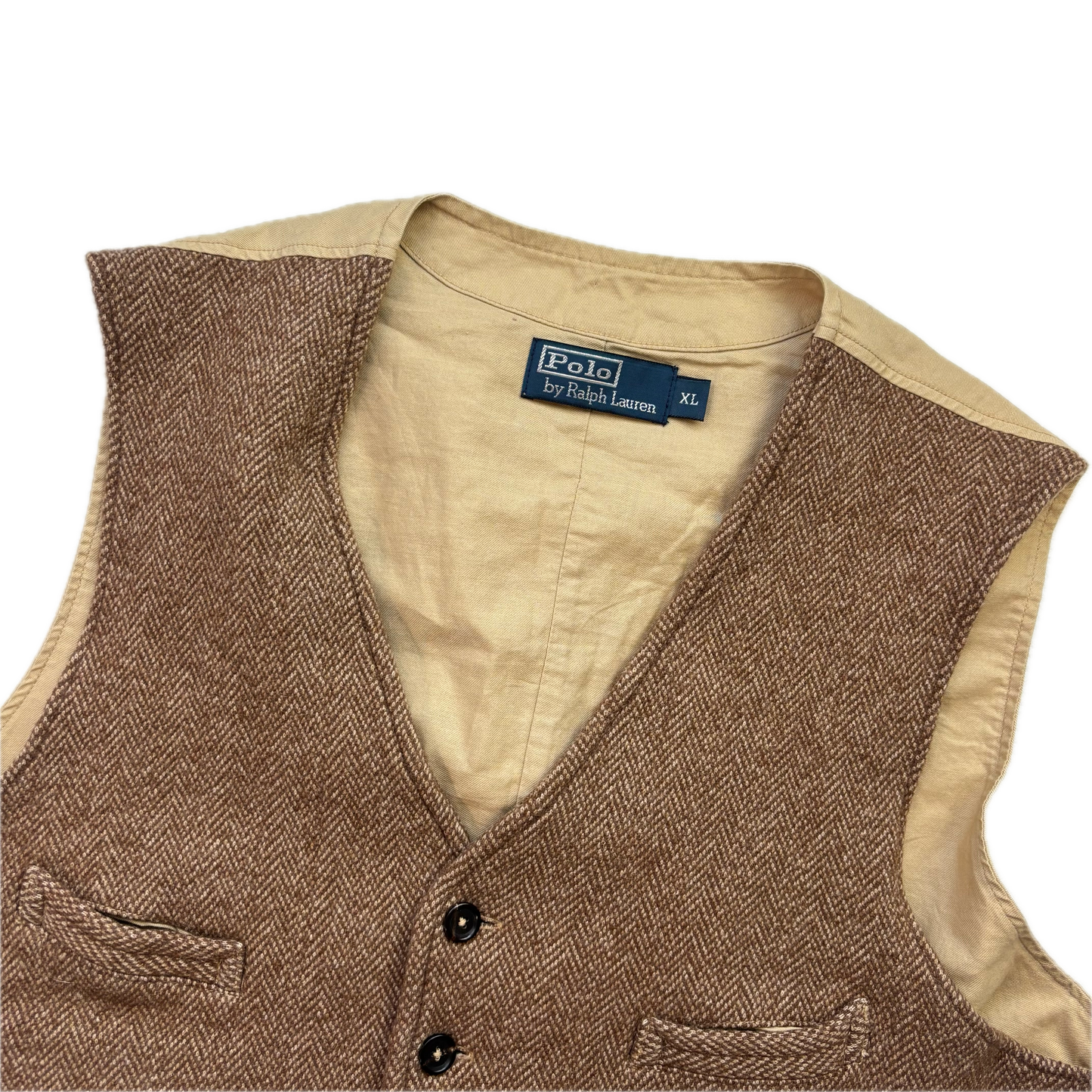 Polo Ralph Lauren Brown Tweed Herringbone Waistcoat (Wool Cotton) - XL