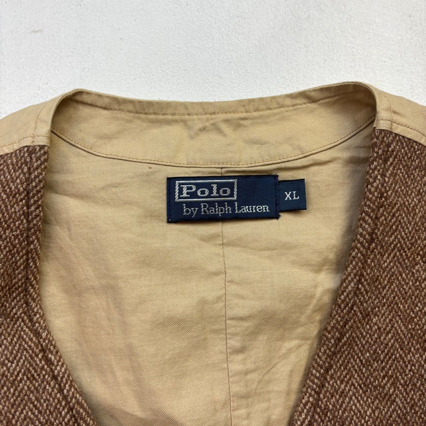 Polo Ralph Lauren Brown Tweed Herringbone Waistcoat (Wool Cotton) - XL