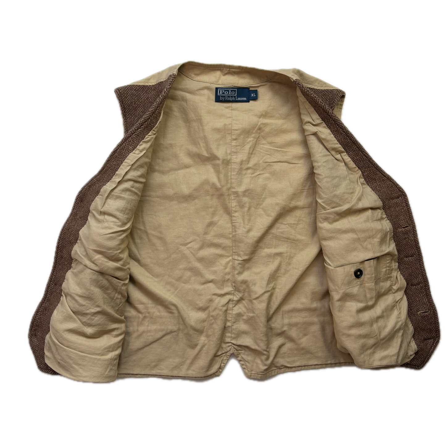 Polo Ralph Lauren Brown Tweed Herringbone Waistcoat (Wool Cotton) - XL