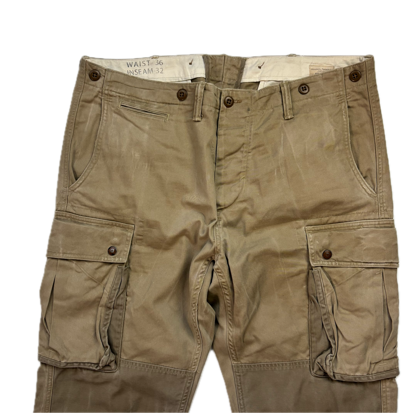 Polo Ralph Lauren Beige Parachute Jumper Double Knee Cargo Trouser Utility Pants - 36x32