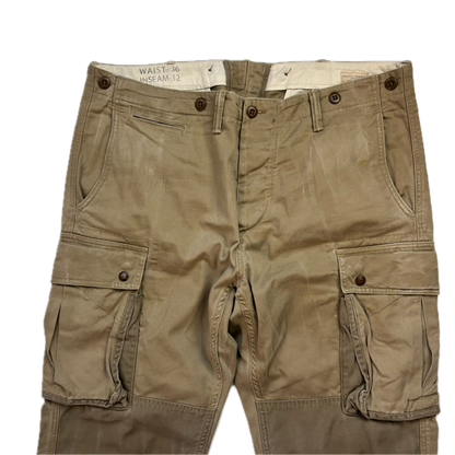 Polo Ralph Lauren Beige Parachute Jumper Double Knee Cargo Trouser Utility Pants - 36x32