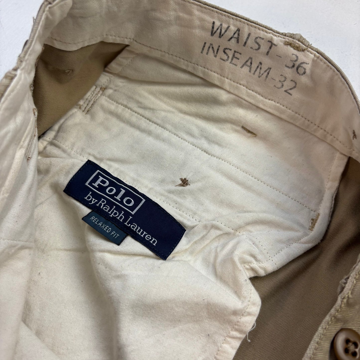 Polo Ralph Lauren Beige Parachute Jumper Double Knee Cargo Trouser Utility Pants - 36x32