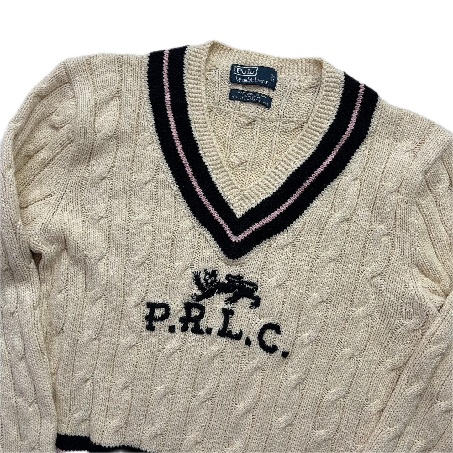 Polo Ralph Lauren Cream PRLC Cricket Jumper Cableknit (Cotton)- M