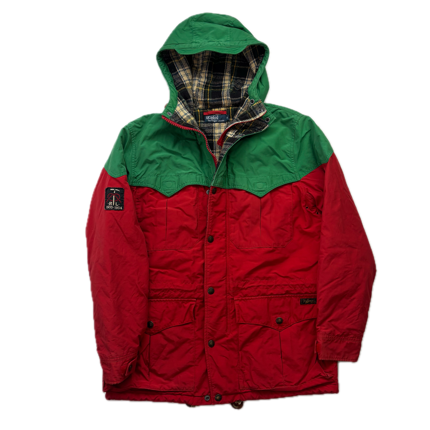 Polo Ralph Lauren Red Green Mountain Parka Lined Jacket Hooded - M