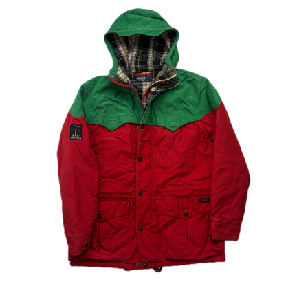 Polo Ralph Lauren Red Green Mountain Parka Lined Jacket Hooded - M