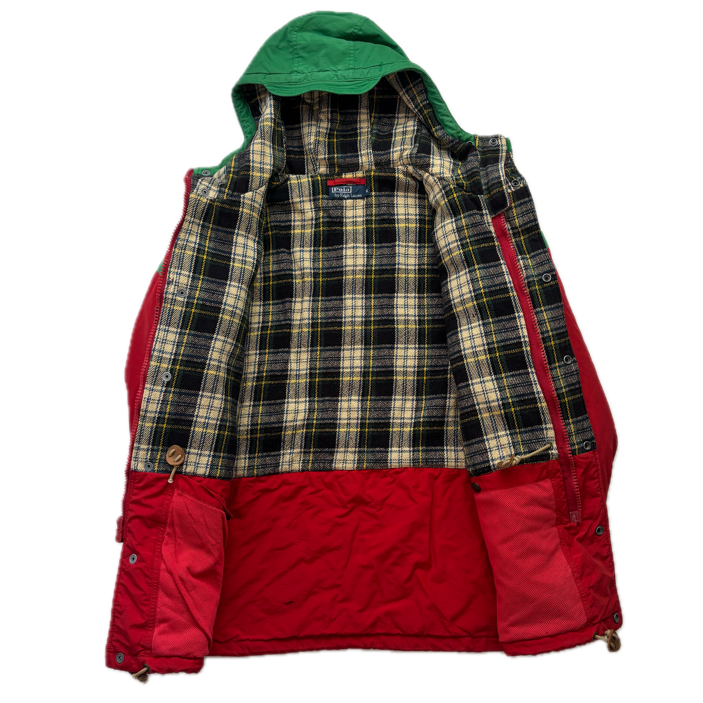 Polo Ralph Lauren Red Green Mountain Parka Lined Jacket Hooded - M